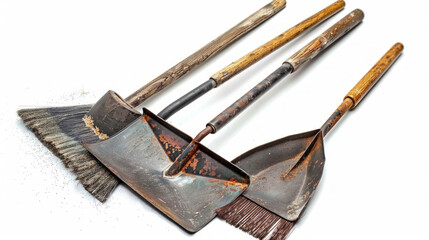 Dustpans: Pans for collecting dust and debris when sweeping isolated on white background