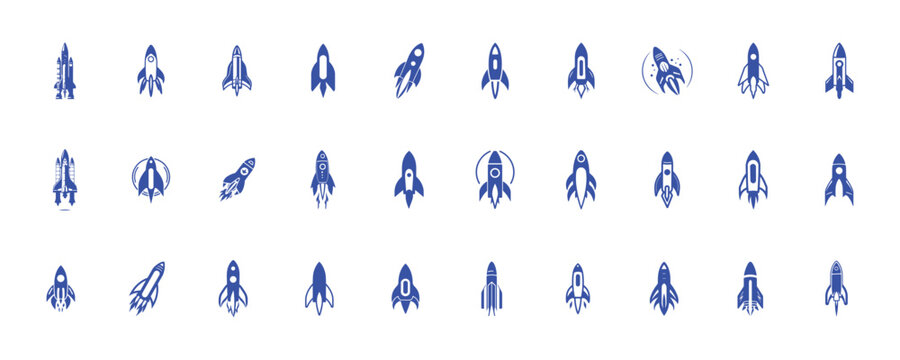 Rocket or missile logos set rocket and spacecraft icons set, collection of  Silhouette Logo Vector of space rockets