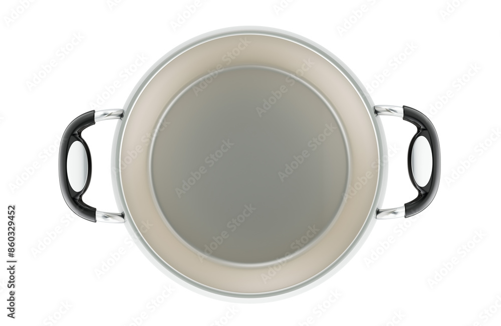 Poster empty steel stock pot, top view. 3d rendering isolated on transparent background