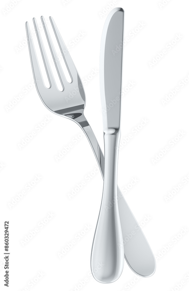 Poster fork and knife, 3d rendering isolated on transparent background