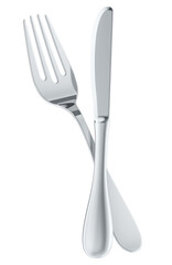 Fork and knife, 3D rendering  isolated on transparent background