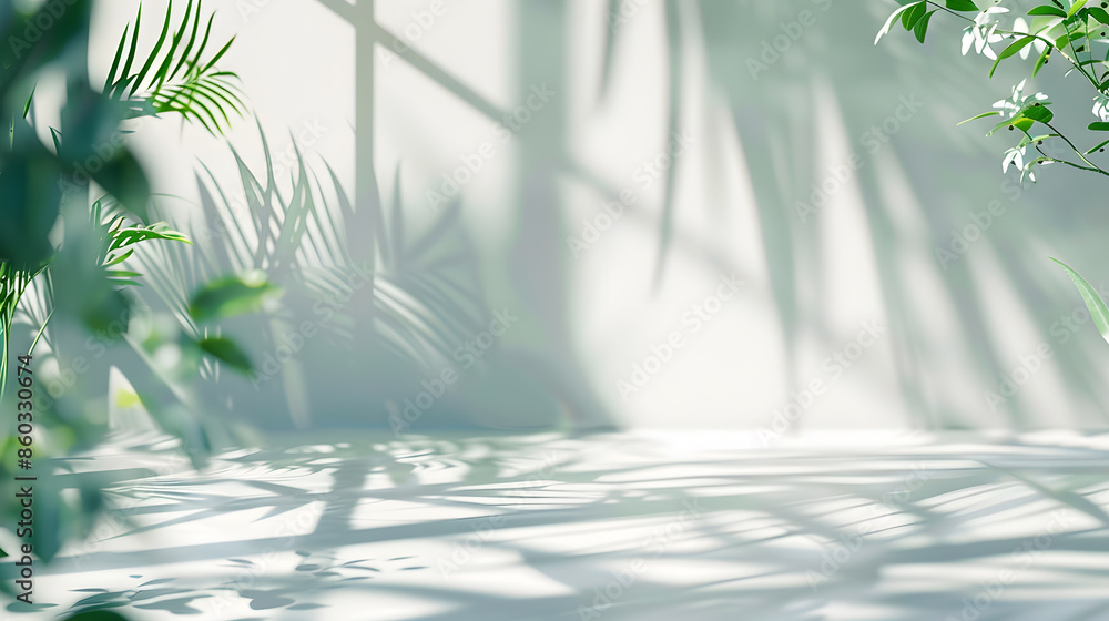 Poster abstract white studio background for product presentation empty room with shadows of window and flow