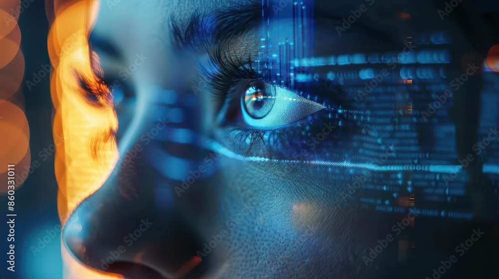 Aufkleber mysterious hackers eyes reflected in computer screen futuristic cyber security concept art