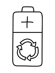 Doodle recycle battery icon. Png clipart isolated on transparent background