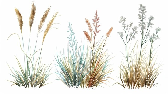native prairie grasses collection bluestem dropseed indian grass concept illustration