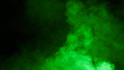 Fototapeta premium Abstract green misty fog on isolated black background. Smoke stage studio. Texture overlays. The concept of aromatherapy.