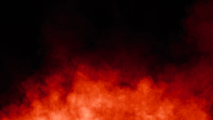 Abstract red misty fog on isolated black background. Smoke stage studio. Texture overlays. The concept of aromatherapy.