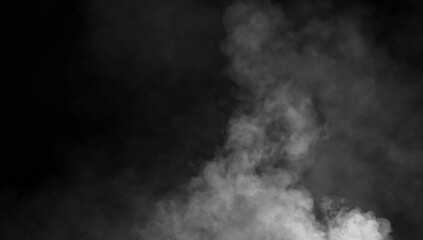 Abstract misty fog on isolated black background. Smoke stage studio. Texture overlays. The concept of aromatherapy.
