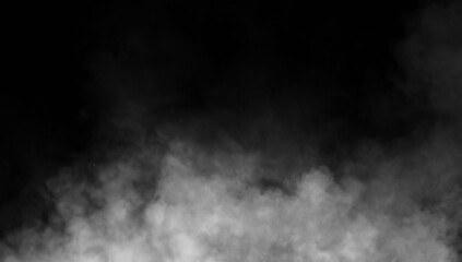 Abstract misty fog on isolated black background. Smoke stage studio. Texture overlays. The concept of aromatherapy.