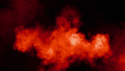 Abstract red misty fog on isolated black background. Smoke stage studio. Texture overlays. The concept of aromatherapy.