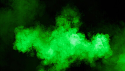 Abstract green misty fog on isolated black background. Smoke stage studio. Texture overlays. The concept of aromatherapy.