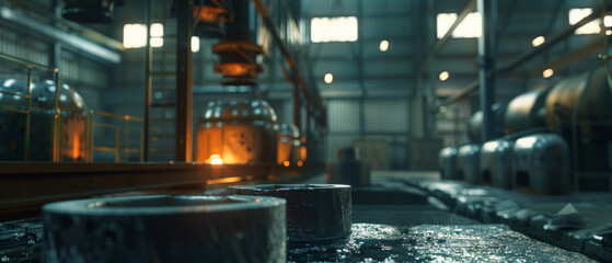 Neatly arranged machinery and equipment in an extensive, well-lit factory space during daylight hours, showcasing industrial order.