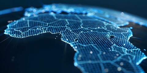 Digital Map of Africa Demonstrating Global Network Connectivity and Cyber Technology. Concept African digital connectivity, Network infrastructure, Cyber technology advancements