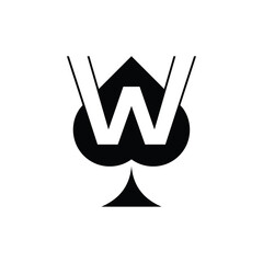 Initial W Ace Spade Game Casino Simple Modern Icon Design Logo