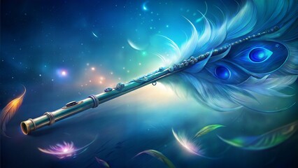 flute and a peacock feather.