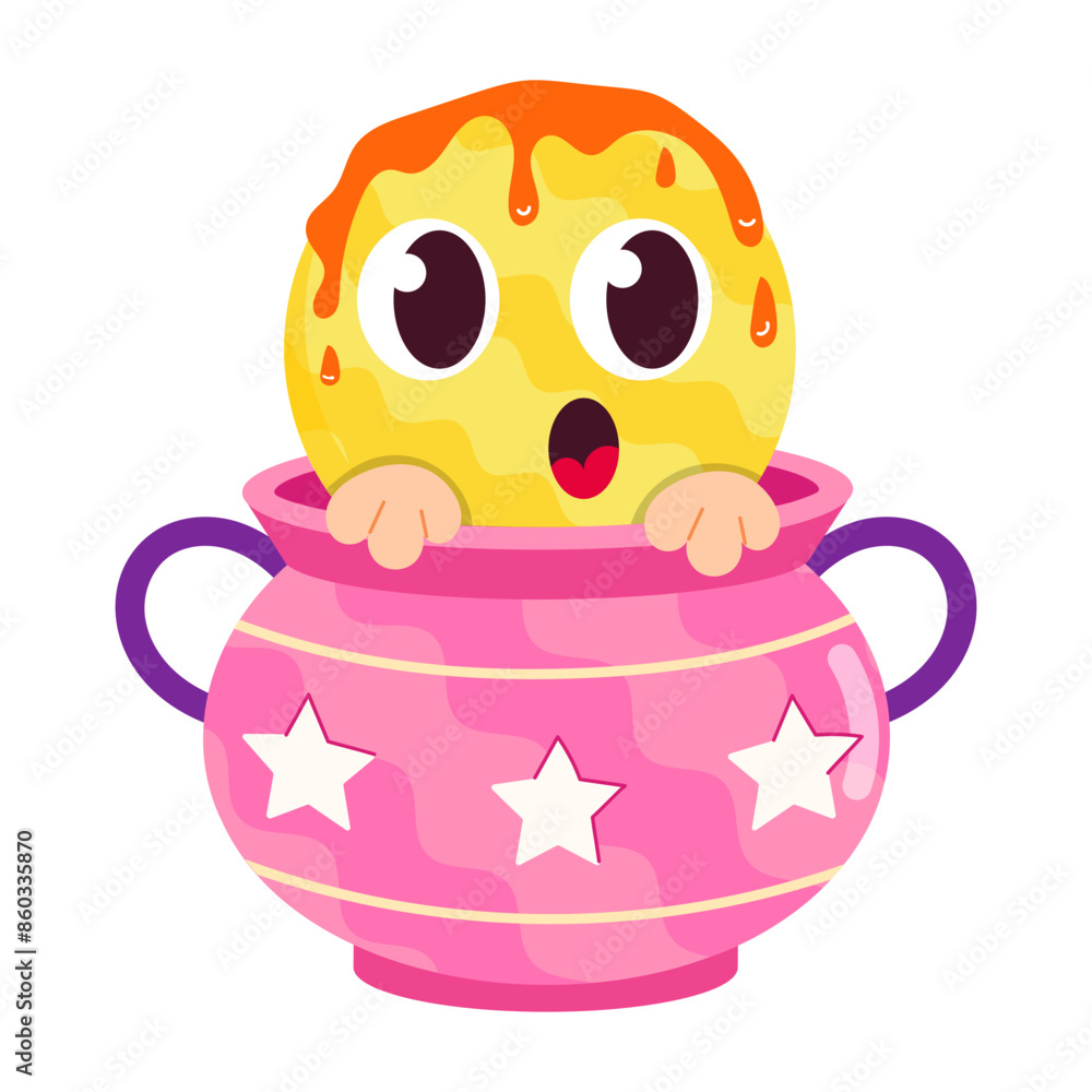 Poster Download this flat sticker of cute emoji in powder pot 

