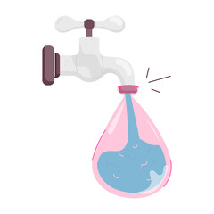 A flat style sticker of filling water balloon 

