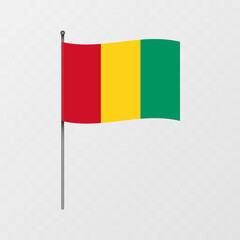 Guinea flag on flagpole. Vector illustration.