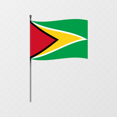 Guyana flag on flagpole. Vector illustration.