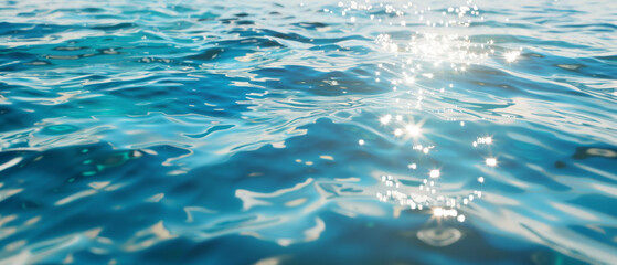 The sun illuminates a spread of bright, clear ocean water, with the sparkling reflections creating an inviting, dreamlike aquatic landscape that feels refreshing and tranquil.