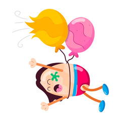 Person tied with flying balloons, flat style stickers 

