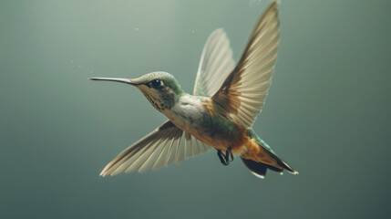 Fototapeta premium A hummingbird is flying in the air, its wings flapping quickly. ID_ce945c2e-0aa8-4a14-ae58-01b34abe0b2c --ar 16:9 Job ID: 497252ec-c6cf-4227-af5f-83b707262188