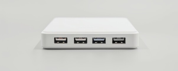 White portable charger with multiple ports on white background
