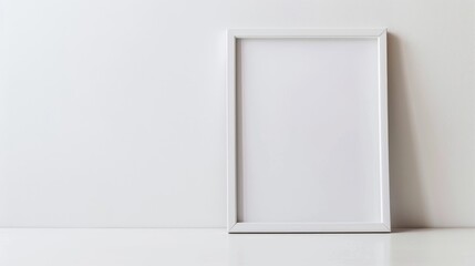 White picture frame, clean design, empty frame, empty space, potential artwork, plain white wall