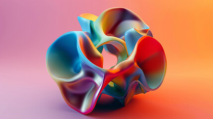 A colorful, abstract sculpture with a round shape. The sculpture is made of different colors and he is a piece of art