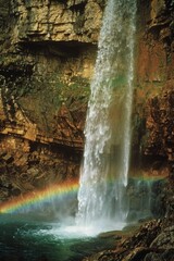 A rainbow arching over a waterfall, symbolizing the intersection of natural beauty and dynamic ideas. 