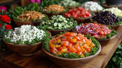 Assorted fresh vegetables in glass bowls
