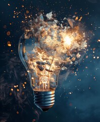 exploding light bulb Creative brainstorming sessions in business, with lightbulb moments and innovative ideas taking form in the style of stock photo image created by ai
