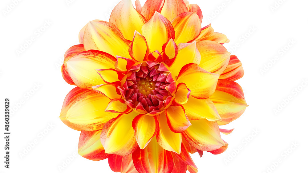 Poster dahlia flower redyellow flower isolated on a white background no shadows with clipping path closeup 