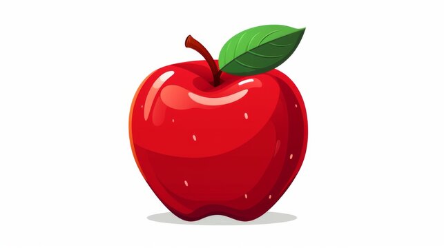 recommend clip art: Bright cartoon illustration of a red apple with a green leaf, ideal for educational and food-related themes