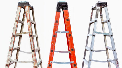 Ladders: Portable devices for reaching high areas for maintenance or repairs isolated on white background