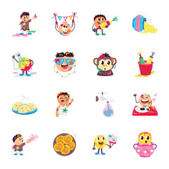 Set of 16 Flat Style Happy Holi Stickers 

