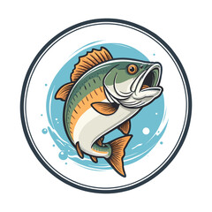 Bass Fish Jumping Badge Illustration