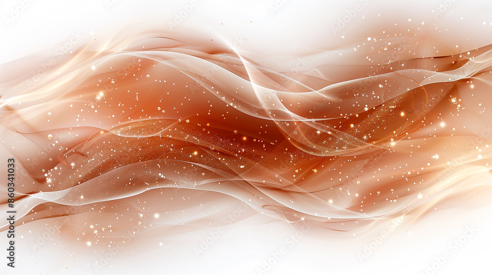 Poster elegant red and white flowing waves adorned with sparkling speckles, creating a vibrant and dynamic 