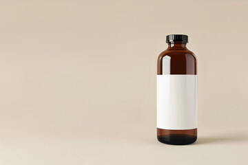 A blank white label on an amber glass bottle mockup