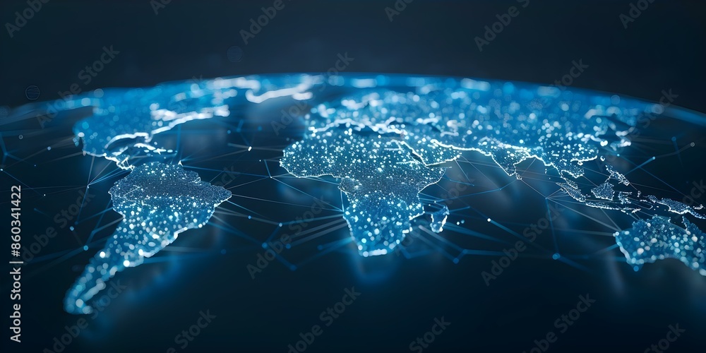 Poster symbolism of global data flow and cyber technology connectivity in abstract world map. concept abstr