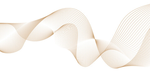 Abstract vector wavy lines flowing smooth curve gold gradient color on transparent background in concept of luxury, technology, science, music, modern. 