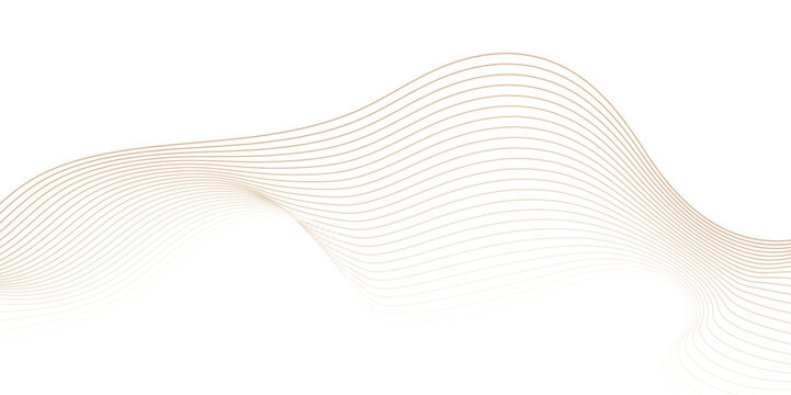 Abstract vector wavy lines flowing smooth curve gold gradient color on transparent background in concept of luxury, technology, science, music, modern. 