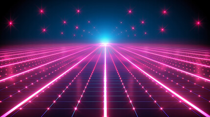 Obraz premium Pink neon grid in dark