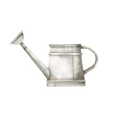 Hand-drawn, watercolor illustration with watering can