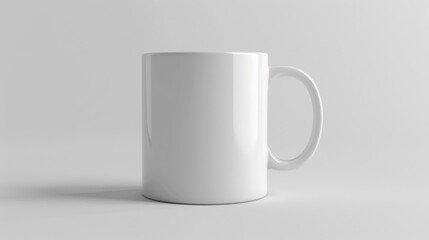 Obraz premium Minimalistic ceramic mug in pure white on white backdrop for design showcase.