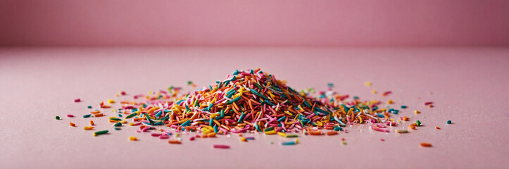 Scattered sprinkles on pink background