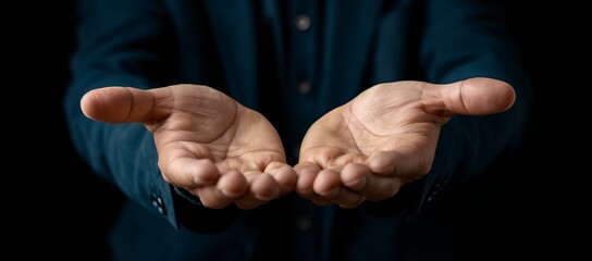 Close-Up of Hands Offering in a Gesture of Hope and Compassion with a Dark Background