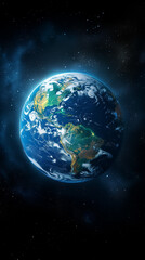 Obraz premium The planet Earth in the void of space. Starry night sky highlighting Earth.