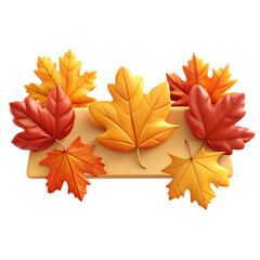 Fototapeta premium Vibrant autumn leaves in varying shades of orange and yellow, beautifully arranged around a beige banner.