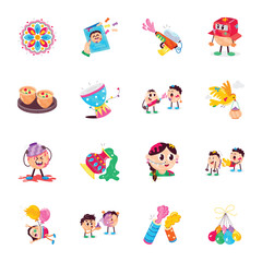 Fototapeta premium Trendy Flat Stickers of Holi Fun